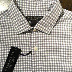 BLOOMINGDALE'S Blue Gingham Shirt Slim Fit Button Front The Men's Store